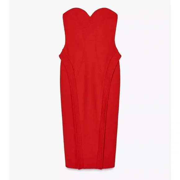 Zara NWT sweetheart neckline dress red 1058/002 - Picture 4 of 7